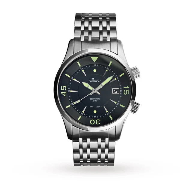 Du Maurier Quartz 41mm Men’s Watch with Black Material Dial, Stainless Steel Case & Bracelet, 100m Water Resistant / COMGRNSTL