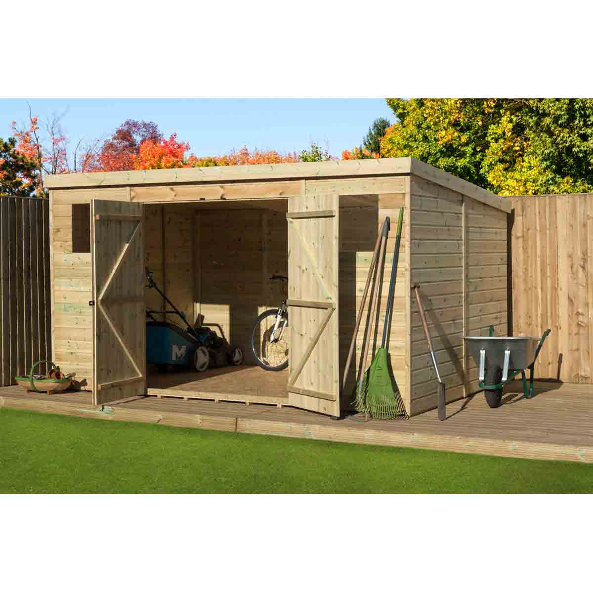 Empire 5000 Pent 14x8ft Wooden Garden Shed Double Door Centre Windows