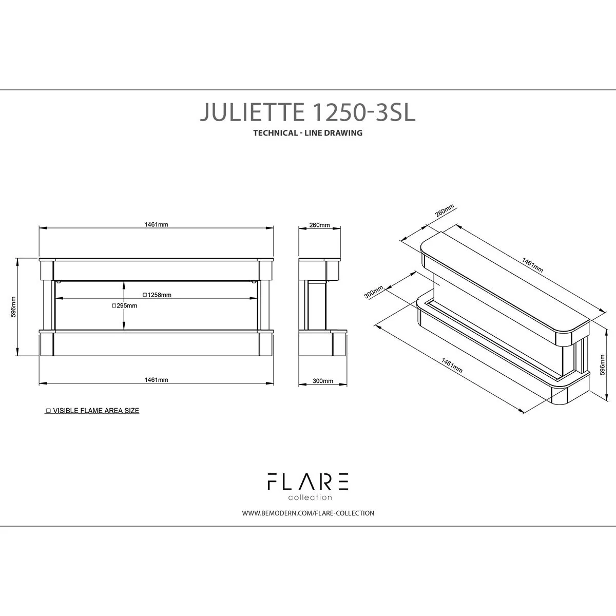 Flare Juliette 3-Sided Wall Mounted Electric Fireplace in Cream, 2kW - Image 2