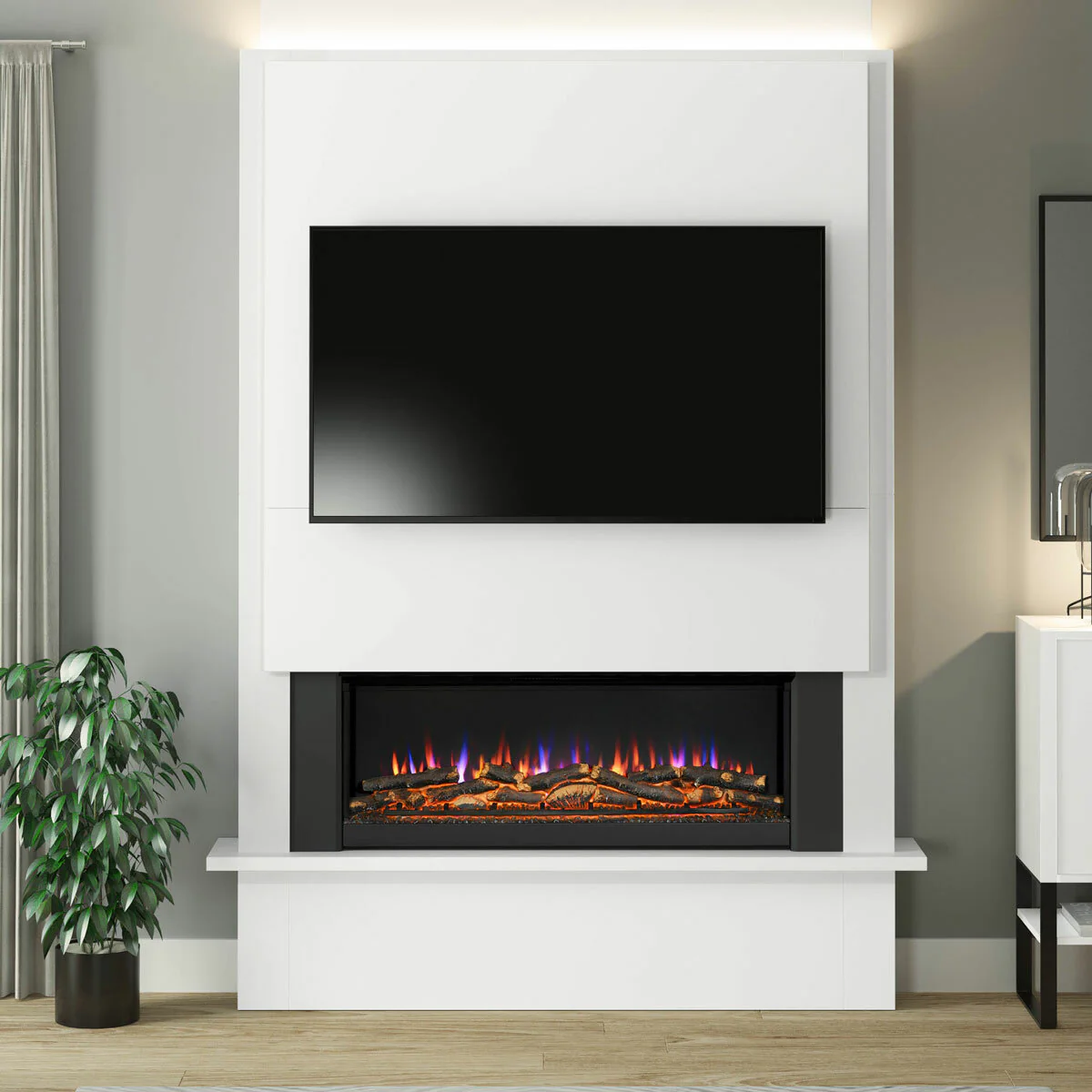 Flare Oxton Wall Mounted Chimney Breast Fireplace Suite in White, 2kW - Image 6