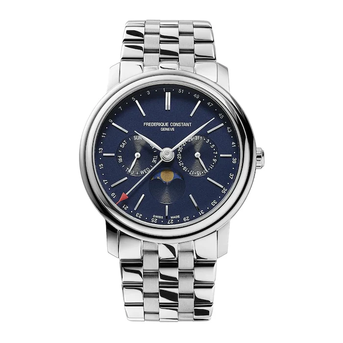 Frederique Constant Quartz 40mm Men’s Watch with Blue Material Dial, Stainless Steel Case & Bracelet, 60m Water Resistant / FC-270N4P6B