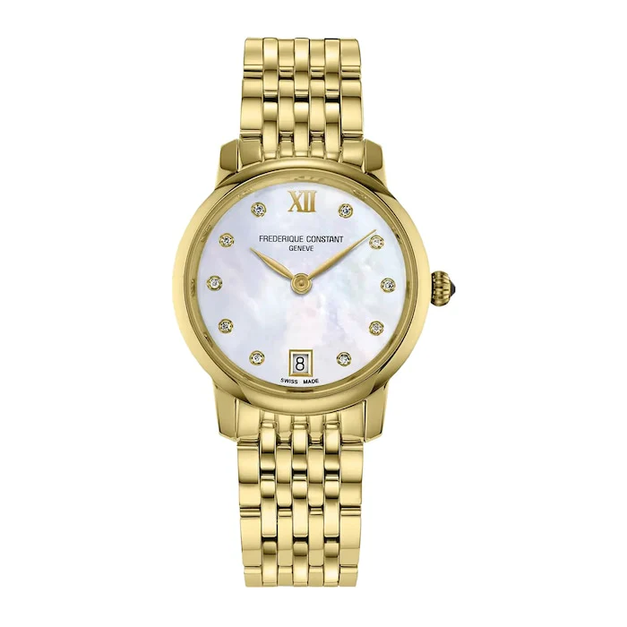 Frederique Constant Slimline 30mm Ladies Watch Mother Of Pearl Luxury Watch Swiss Made FC-220MPWD1S25B