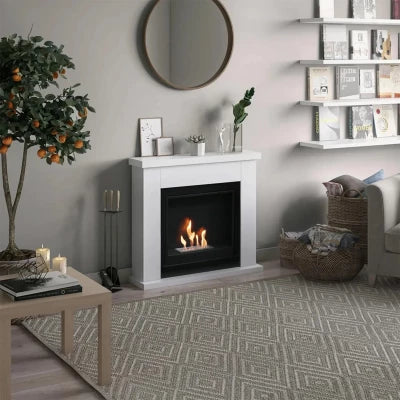 Frode Bioethanol Fireplace - White Freestanding Bioethanol Fireplace, Ventless Ethanol Fireplace,