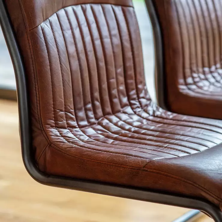Gallery Capri Brown Leather Cantilever Dining Chair - Image 3