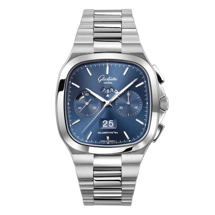 Glashutte Original Automatic 40mm Men’s Watch with Blue Material Dial, Stainless Steel Case & Bracelet, 100m Water Resistant / 1-37-02-08-02-70