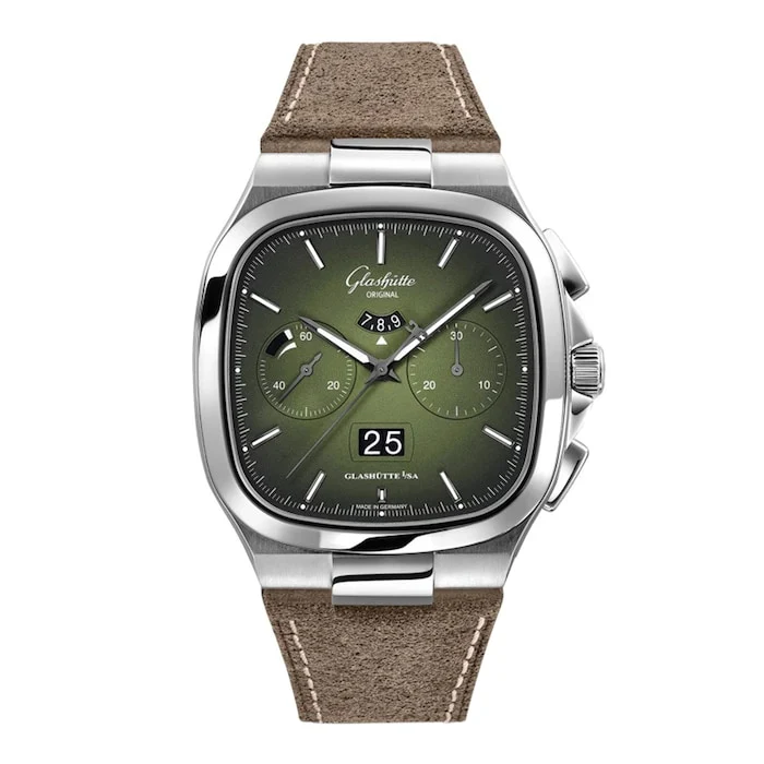 Glashutte Original Automatic 40mm Men’s Watch with Green Material Dial, Stainless Steel Case, 100m Water Resistant / 1-37-02-09-02-62