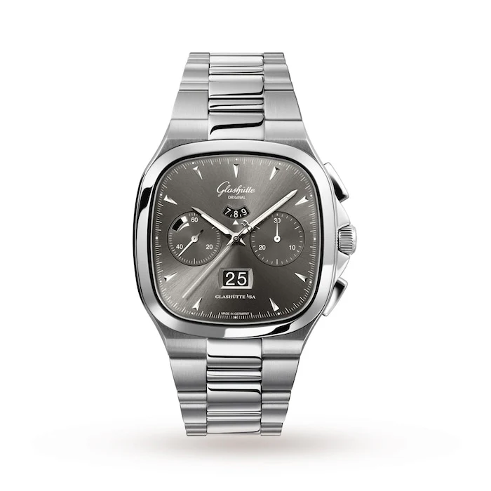 Glashutte Original Automatic 40mm Men’s Watch with Grey Material Dial, Stainless Steel Case & Bracelet, 100m Water Resistant / 1-37-02-01-02-70