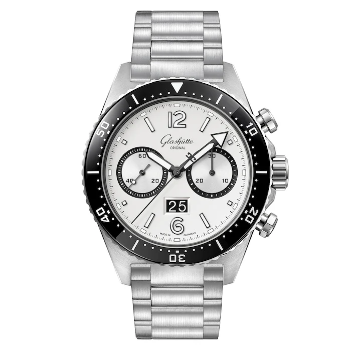 Glashutte Original Automatic 43mm Men’s Watch with White Material Dial, Stainless Steel Case & Bracelet, 300m Water Resistant / 1-37-23-03-80-70