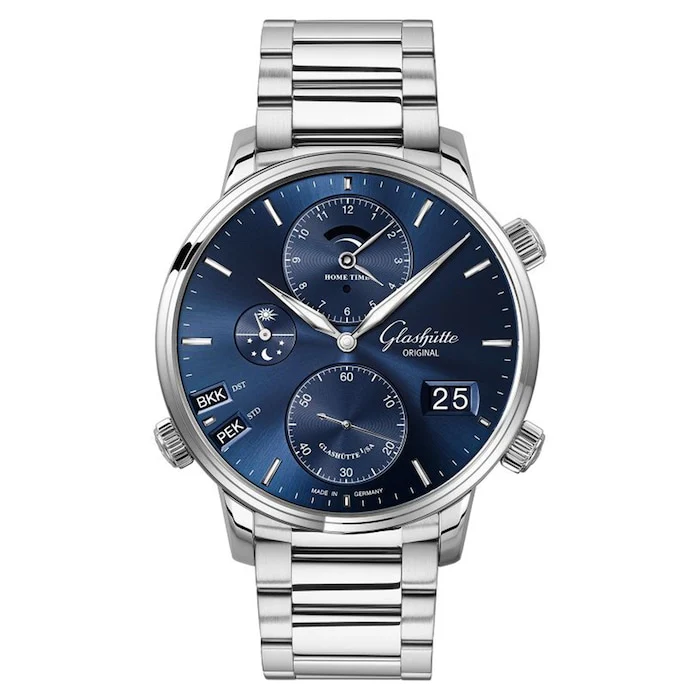 Glashutte Original Automatic 44mm Men’s Watch with Blue Material Dial, Stainless Steel Case & Bracelet, 50m Water Resistant / 1-89-02-05-02-70