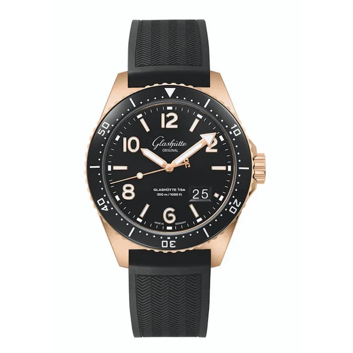 Glashutte Original Automatic Men’s Watch with Black Material Dial, Gold Case, 300m Water Resistant / 1-36-13-03-90-33