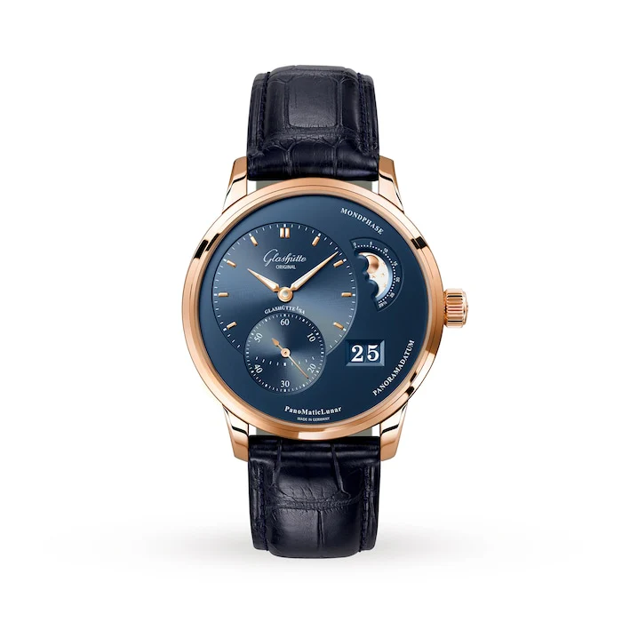 Glashutte Original Automatic Men’s Watch with Blue Material Dial, Gold Case, 50m Water Resistant / 1-90-02-11-35-30