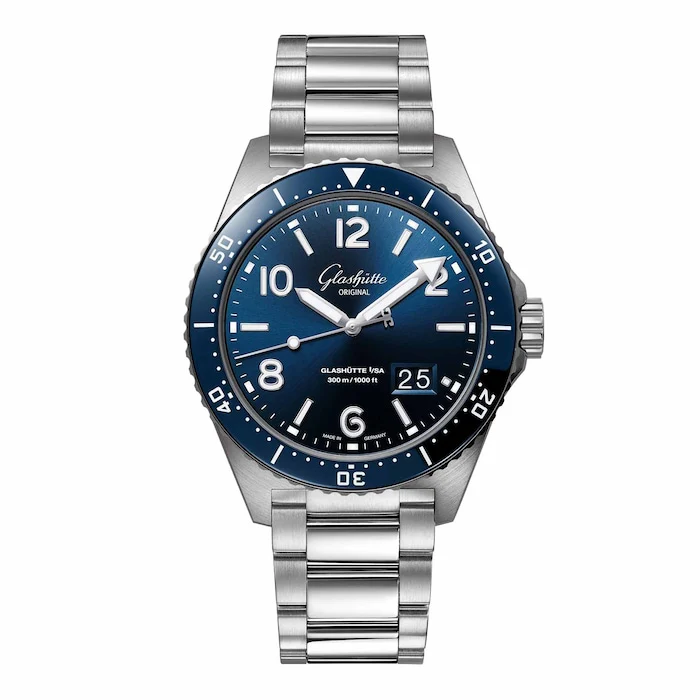 Glashutte Original Automatic Men’s Watch with Blue Material Dial, Stainless Steel Case & Bracelet, 300m Water Resistant / 1-36-13-02-81-70