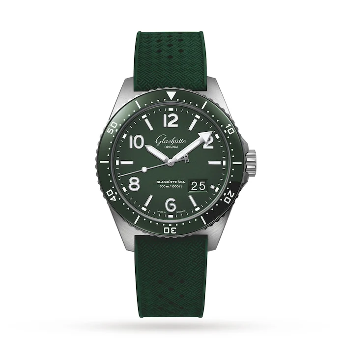 Glashutte Original Automatic Men’s Watch with Green Material Dial, Stainless Steel Case, 100m Water Resistant / 1-36-13-07-83-06
