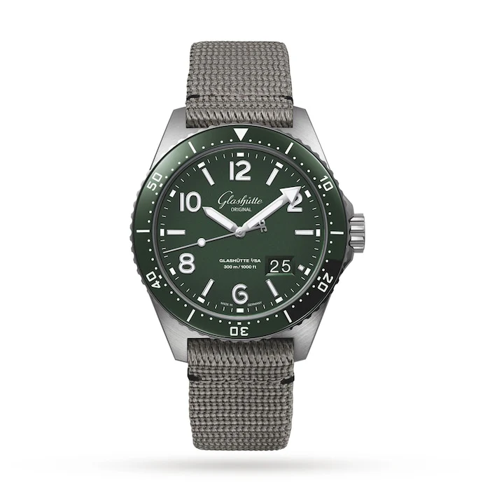 Glashutte Original Automatic Men’s Watch with Green Material Dial, Stainless Steel Case, 100m Water Resistant / 1-36-13-07-83-08