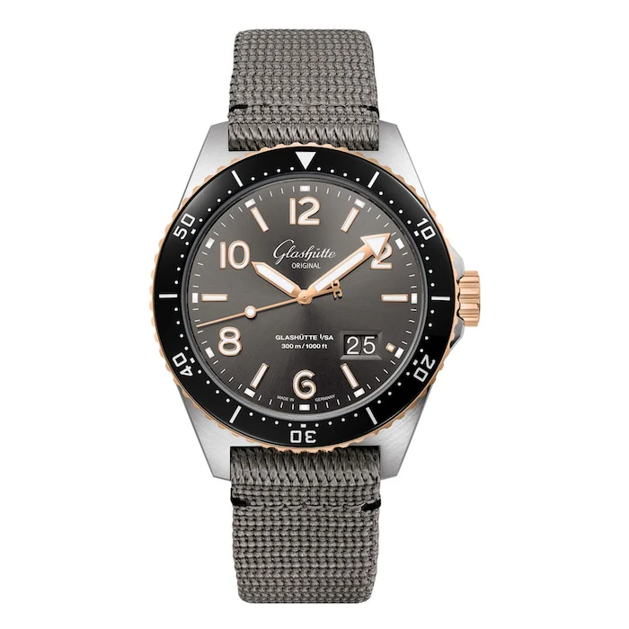 Glashutte Original Automatic Men’s Watch with Grey Material Dial, Stainless Steel Case, 300m Water Resistant / 1-36-13-04-91-34