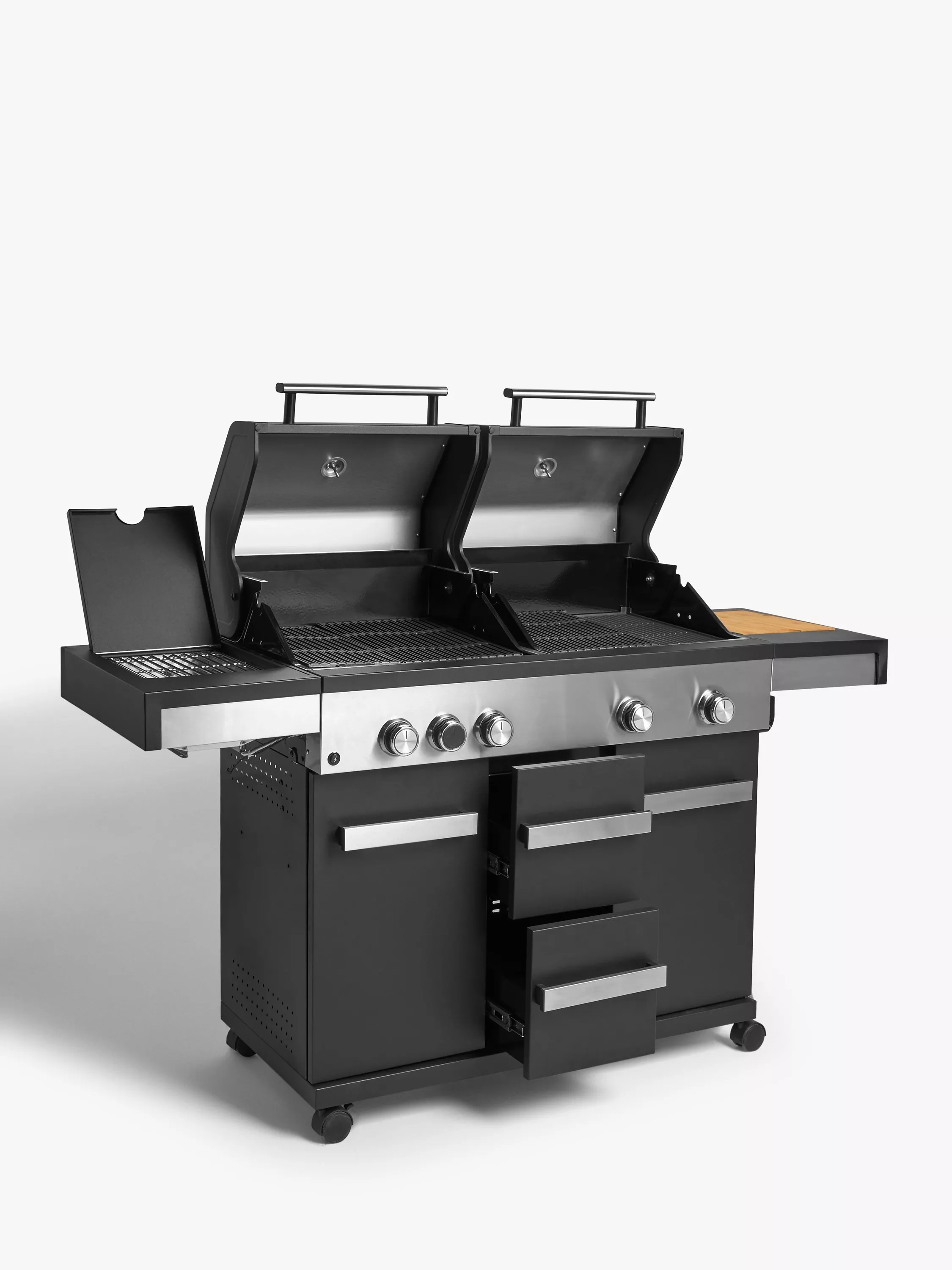 Grillstream Dual Hood 5-Burner Hybrid Gas & Charcoal BBQ, Black/Silver - Image 2