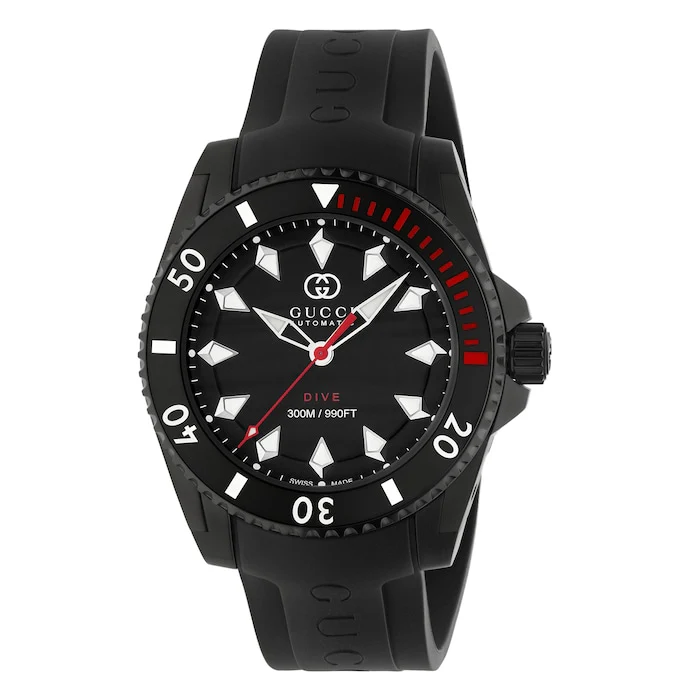Gucci Automatic 40mm Men’s Watch with Black Material Dial, Stainless Steel Case, 300m Water Resistant / YA136361
