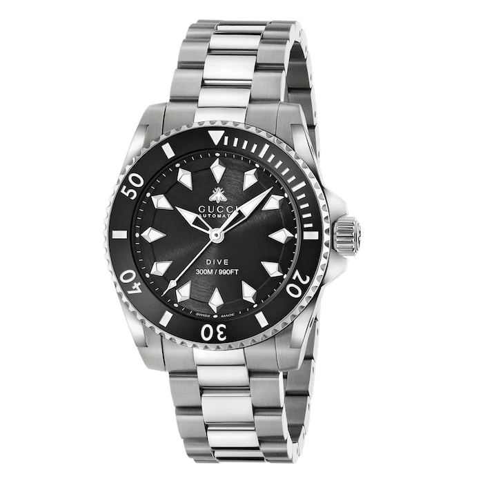 Gucci Automatic 40mm Men’s Watch with Black Material Dial, Stainless Steel Case & Bracelet, 300m Water Resistant / YA136353