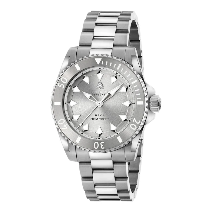 Gucci Automatic 40mm Men’s Watch with Grey Material Dial, Stainless Steel Case & Bracelet, 300m Water Resistant / YA136354