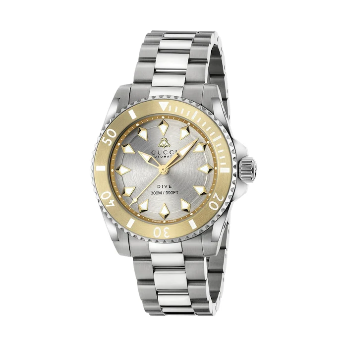 Gucci Automatic 40mm Men’s Watch with Grey Material Dial, Stainless Steel Case & Bracelet, 300m Water Resistant / YA136357