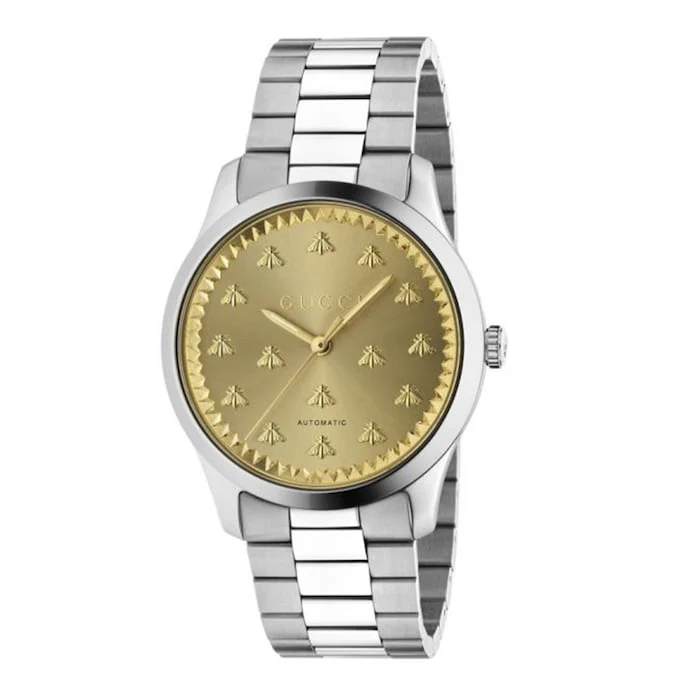 Gucci Automatic 42mm Men’s Watch with Gold Material Dial, Stainless Steel Case & Bracelet, 50m Water Resistant / YA126378