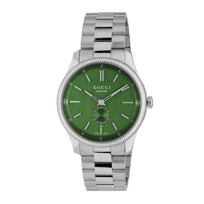 Gucci Elegance Automatic 40mm Men’s Watch with Green Material Dial, Stainless Steel Case & Bracelet, 50m Water Resistant / YA126397