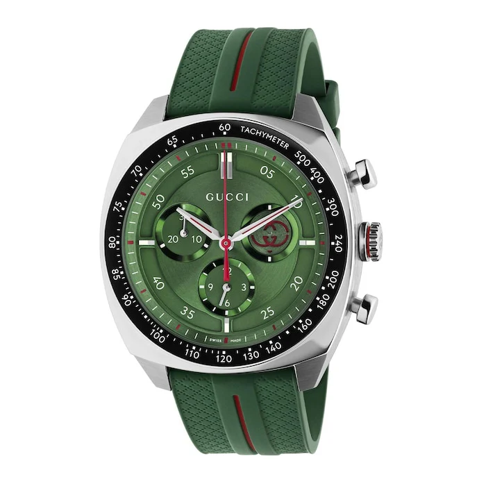 Gucci Elegance Quartz 41mm Men’s Watch with Green Material Dial, Stainless Steel Case, 100m Water Resistant / YA142319