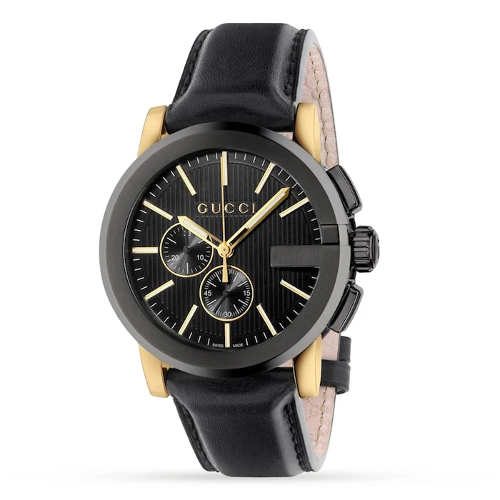 Gucci Quartz 150mm Men’s Watch with Black Material Dial, Stainless Steel Case, 50m Water Resistant / YA101203