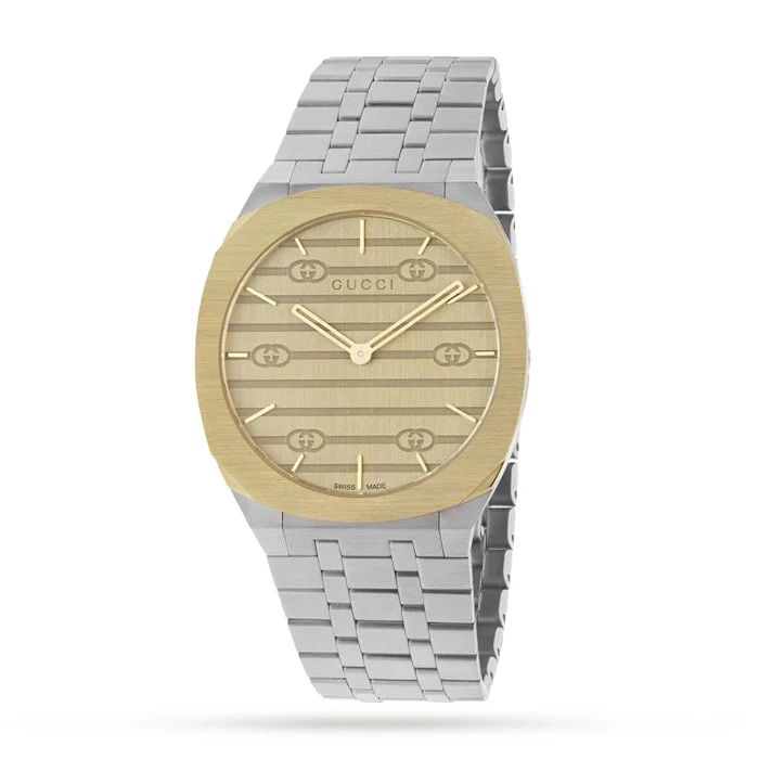 Gucci Quartz 38mm Men’s Watch with Gold Material Dial, Stainless Steel Case & Bracelet, 30m Water Resistant / YA163405