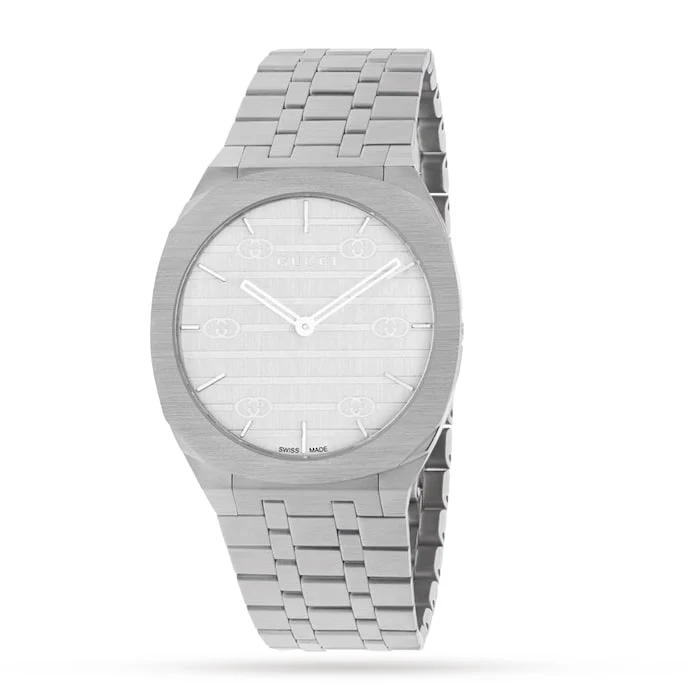 Gucci Quartz 38mm Men’s Watch with Silver Material Dial, Stainless Steel Case & Bracelet, 30m Water Resistant / YA163407