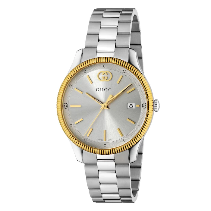 Gucci Quartz 38mm Men’s Watch with Silver Material Dial, Stainless Steel Case & Bracelet, 50m Water Resistant / YA1264233
