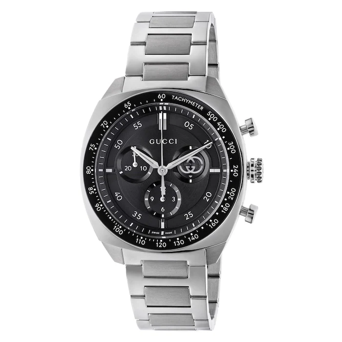 Gucci Quartz 41mm Men’s Watch with Black Material Dial, Stainless Steel Case & Bracelet, 100m Water Resistant / YA142316