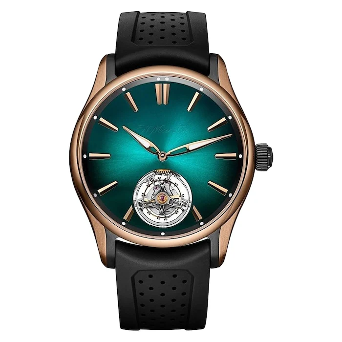 H. Moser & Cie Heritage Automatic 43mm Men’s Watch with Blue Material Dial, Gold Case, 120m Water Resistant / 3804-0901