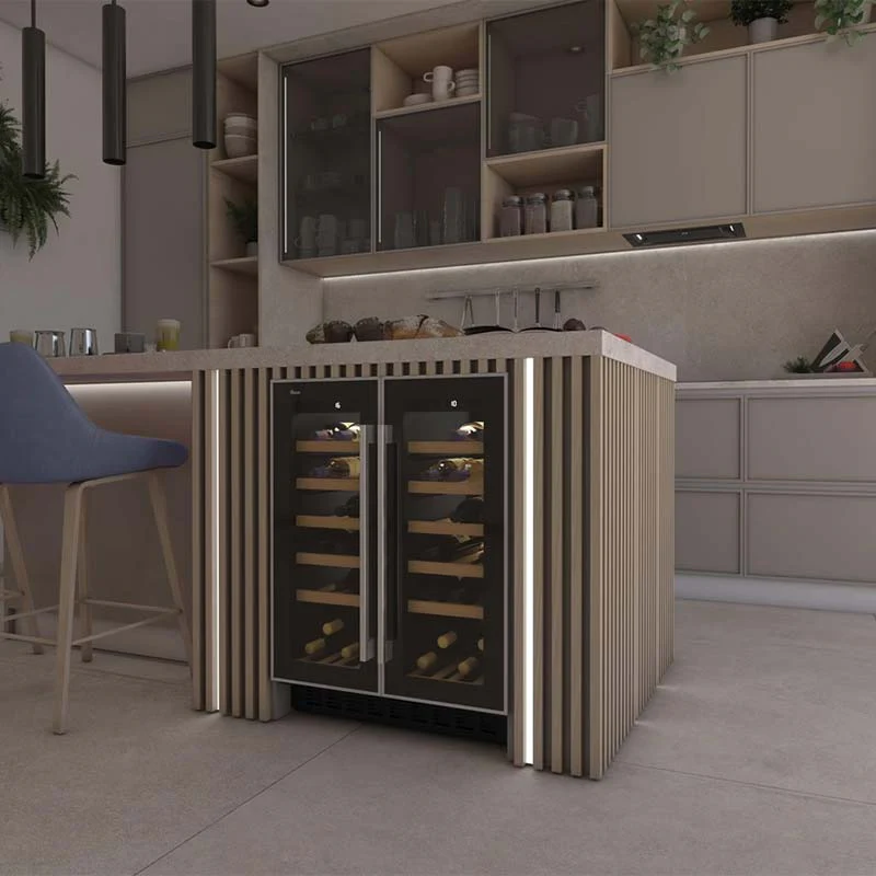 H500 60cm 2-Door Wine Cooler - Black Glass & Stainless Steel HWCB 60D UK/N
