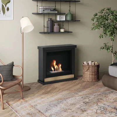 Hagen Bioethanol Fireplace - Black Freestanding Bioethanol Fireplace, Ventless Ethanol Fireplace,