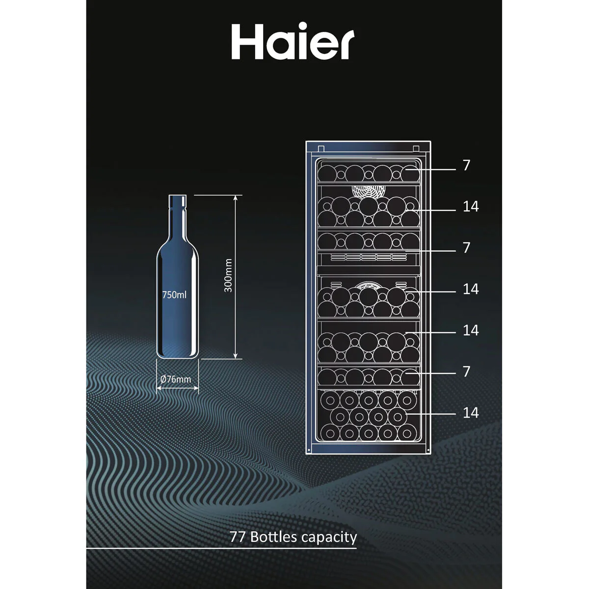 Haier HWS77GDAU1 77 Bottle Dual Zone Wine Cooler, G Rating in Black - Image 5