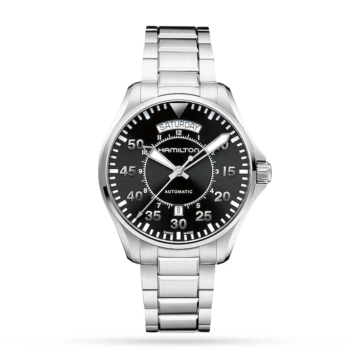Hamilton Automatic 42mm Men’s Watch with Black Material Dial, Stainless Steel Case & Bracelet, 100m Water Resistant / H64615135
