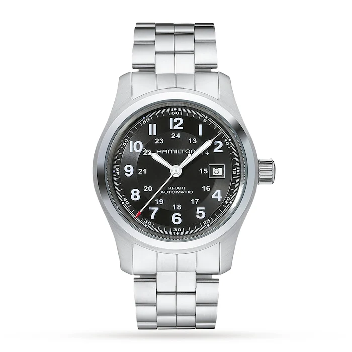 Hamilton Automatic 42mm Men’s Watch with Black Material Dial, Stainless Steel Case & Bracelet, 100m Water Resistant / H70515137