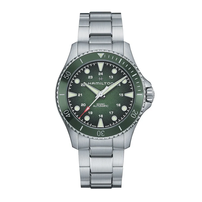 Hamilton Automatic 43mm Men’s Watch with Green Material Dial, Stainless Steel Case & Bracelet, 300m Water Resistant / H82525160