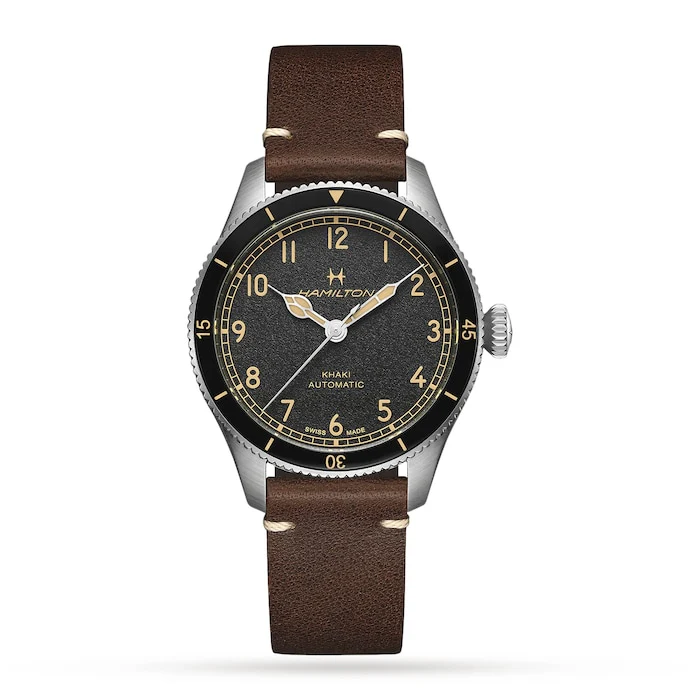 Hamilton Heritage Automatic 38mm Men’s Watch with Black Material Dial, Stainless Steel Case, 100m Water Resistant / H76205530