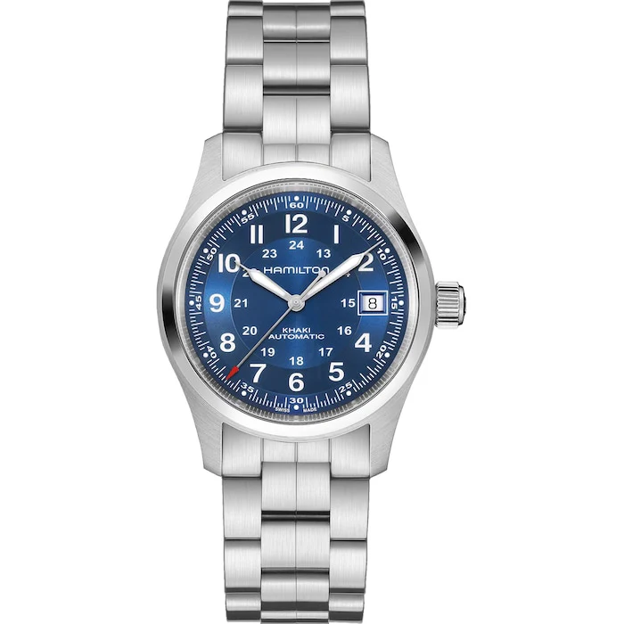 Hamilton Heritage Automatic 38mm Men’s Watch with Blue Material Dial, Stainless Steel Case & Bracelet, 100m Water Resistant / H70455140