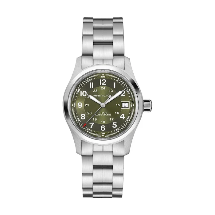Hamilton Heritage Automatic 38mm Men’s Watch with Green Material Dial, Stainless Steel Case & Bracelet, 100m Water Resistant / H70455160