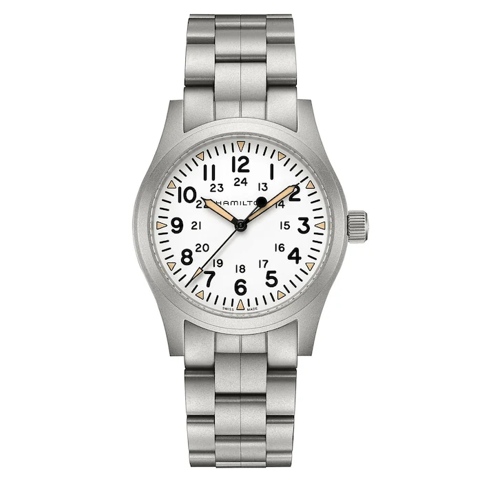 Hamilton Mechanical 42mm Men’s Watch with White Material Dial, Stainless Steel Case & Bracelet, 50m Water Resistant / H69529113