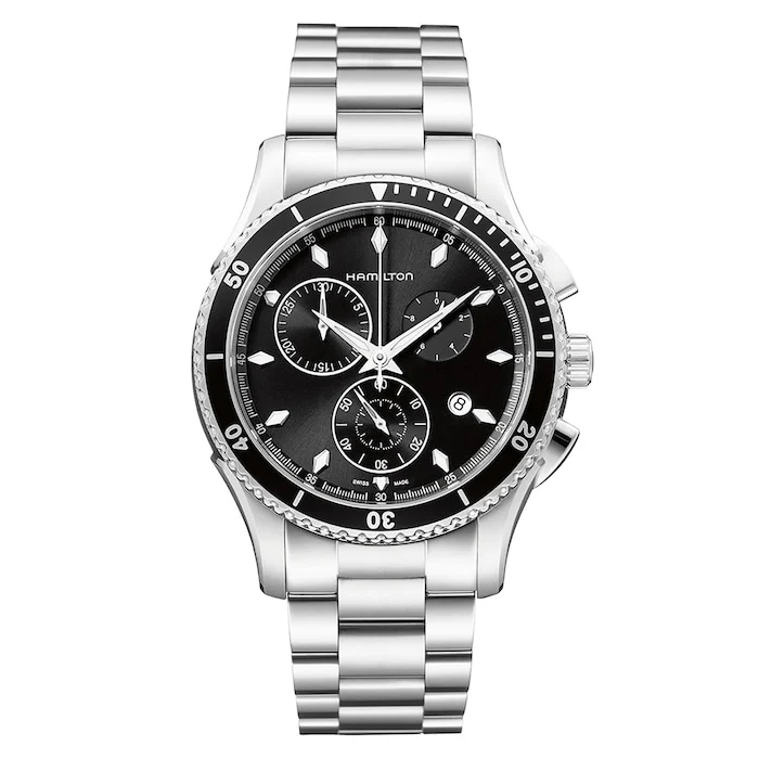 Hamilton Quartz 44mm Men’s Watch with Black Material Dial, Stainless Steel Case & Bracelet, 100m Water Resistant / H37512131