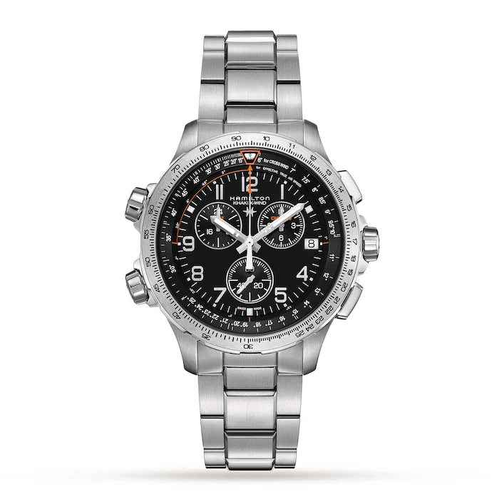 Hamilton Quartz 46mm Men’s Watch with Black Material Dial, Stainless Steel Case & Bracelet, 100m Water Resistant / H77912135