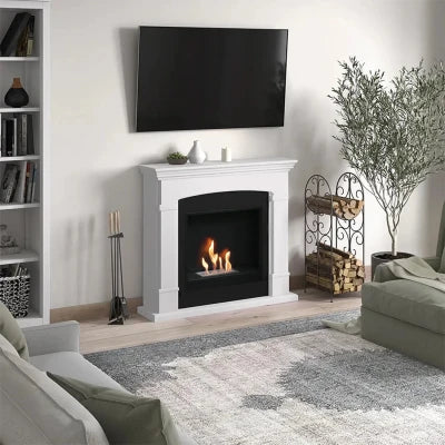 Helmi Bioethanol Fireplace - White Freestanding Bioethanol Fireplace, Ventless Ethanol Fireplace,
