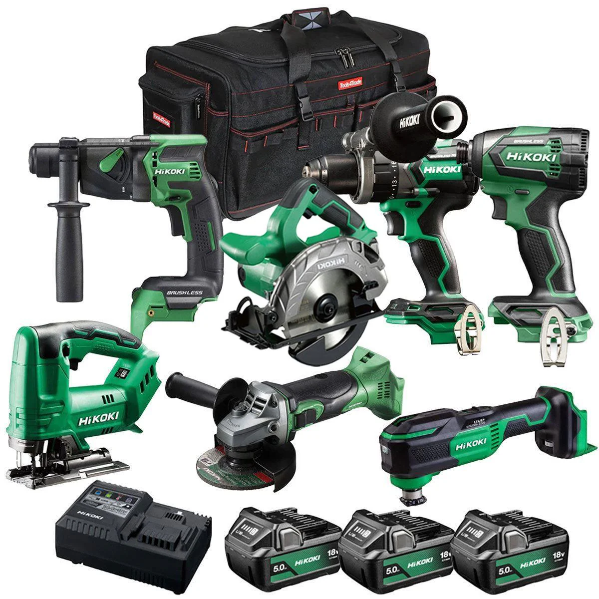 Hikoki 18V 7 Piece Power Tool Combo Kit with 3 x 5.0Ah Battery & Charger T4TKIT-27300