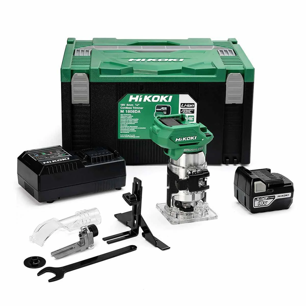 Hikoki M1808DAJPZ 18V Brushless 1/4" Router Trimmer with 1 x 5.0Ah Battery Charger & Case