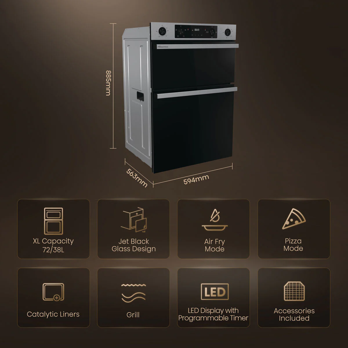 Hisense Hi6 BID914221CX Electric Built-In Double Oven, A Rated in Stainless Steel - Image 2