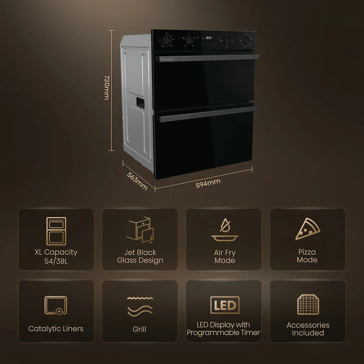 Hisense Hi6 BUD714221CDBG Electric Built-Under Double Oven, A Rated in Black - Image 2